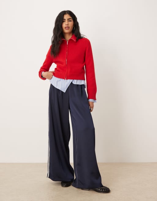 Abercrombie & Fitch full zip collared cardigan in red, 2 of 4