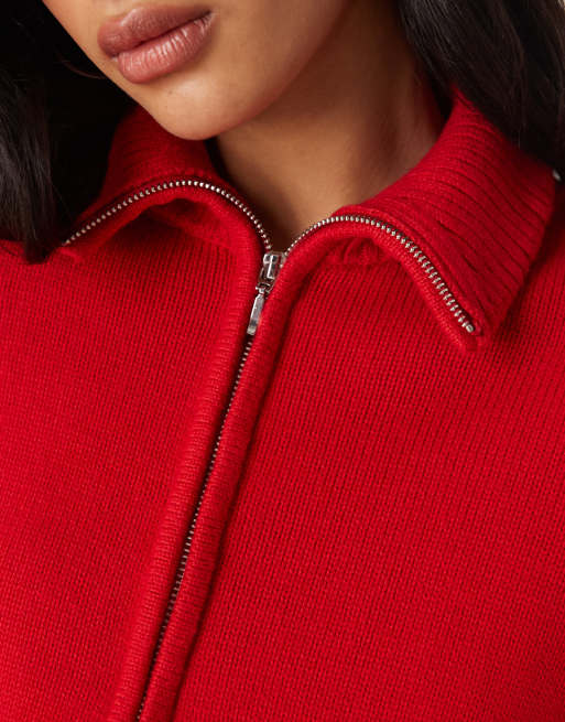 Abercrombie & Fitch full zip collared cardigan in red, 3 of 4