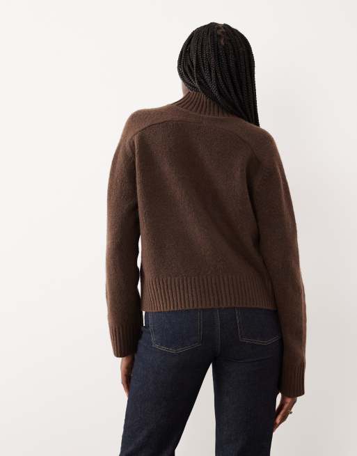 Abercrombie & Fitch funnel neck jumper in brown, 3 of 4