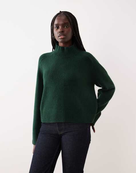 Abercrombie & Fitch funnel neck jumper in green - view 1
