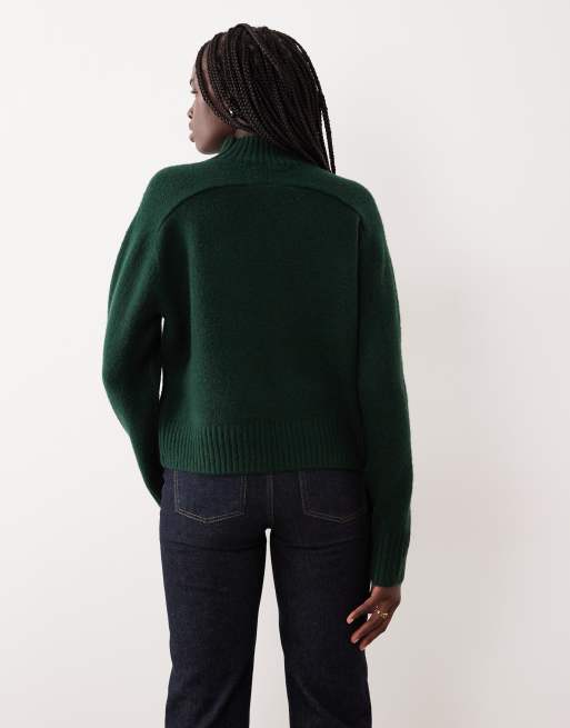 Abercrombie & Fitch funnel neck jumper in green, 2 of 4