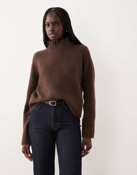 Abercrombie & Fitch funnel neck sweater in brown - view 1