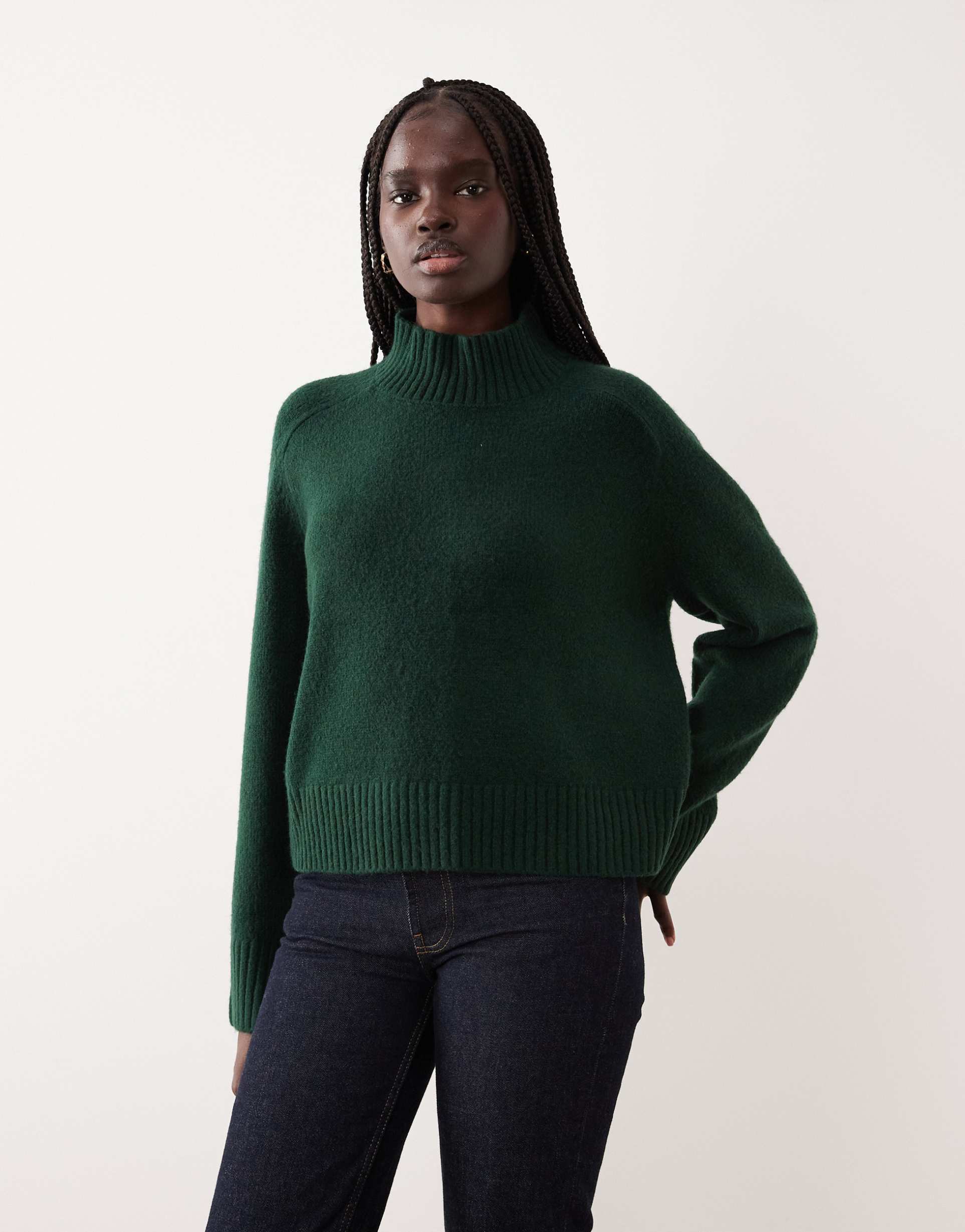 abercrombie & fitch funnel neck sweater in green