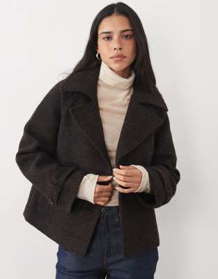 Abercrombie & Fitch Funnel Neck Wool Blend Jacket In Brown