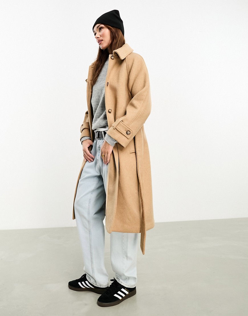Abercrombie & Fitch funnel neck wool coat in camel-Neutral
