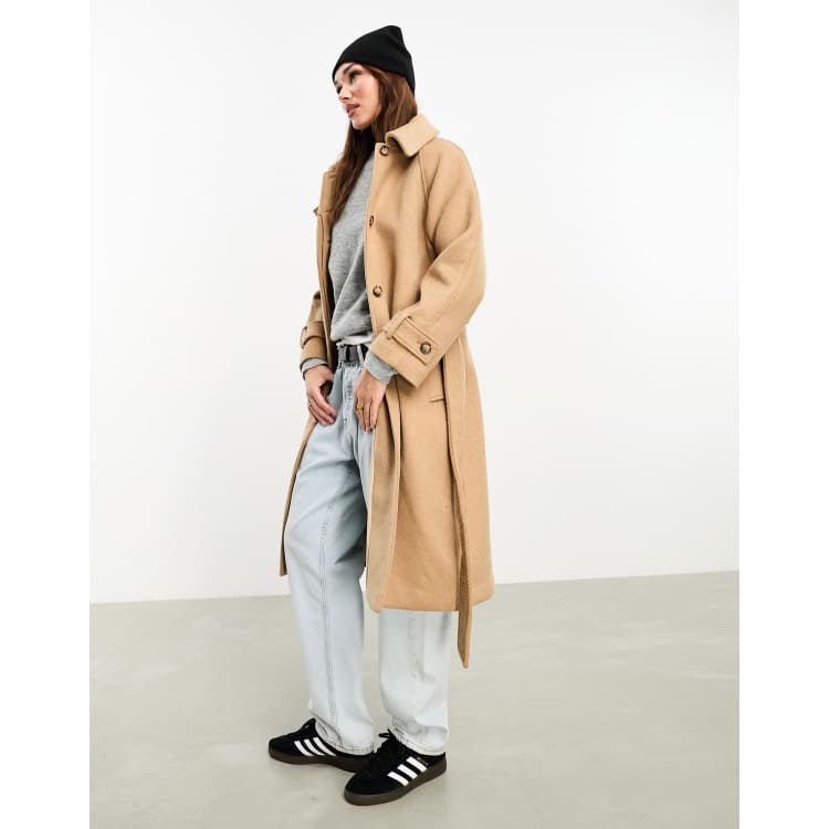 Abercrombie Fitch funnel neck wool coat in camel