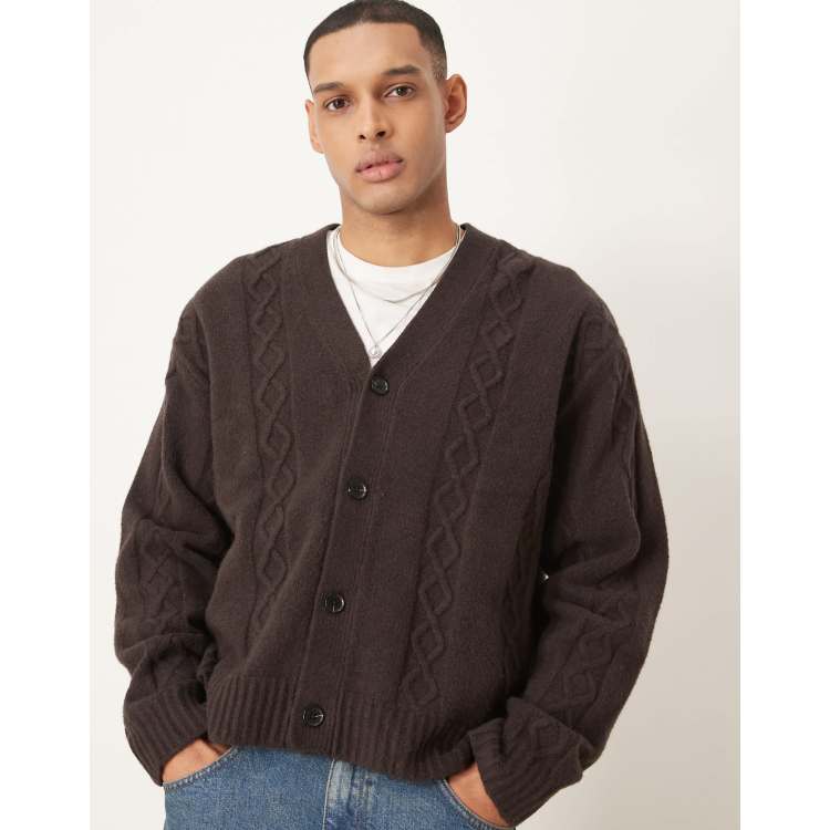 Abercrombie Fitch fuzzy cropped knit cardigan in brown ASOS