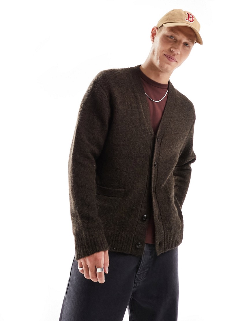 Abercrombie & Fitch fuzzy melange knit cardigan in brown