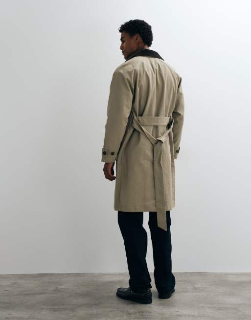 Abercrombie & Fitch - gabardina con cuello de cordón en beige, 3 de 5
