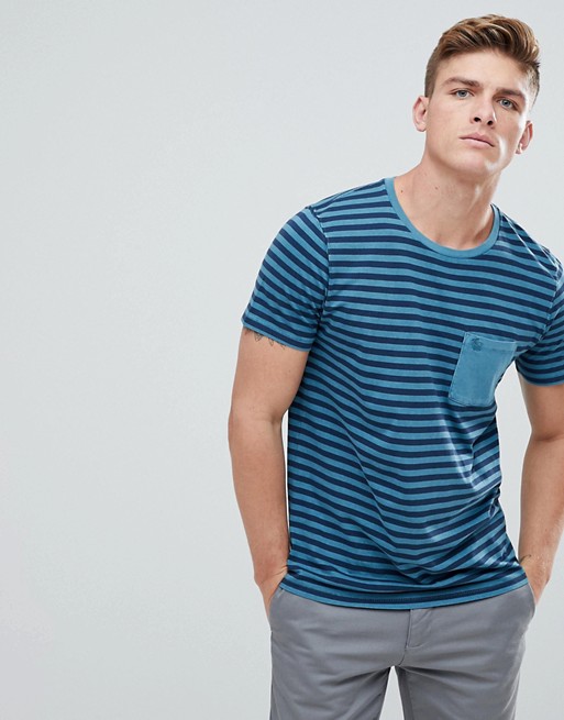 Abercrombie & Fitch Garment Dyed Stripe Pocket T-Shirt in Blue | ASOS