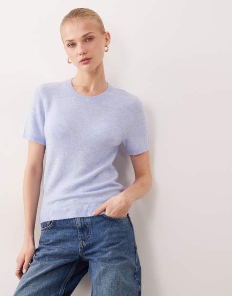 Abercrombie & Fitch - Gebreid aansluitend T-shirt in babyblauw - view 1