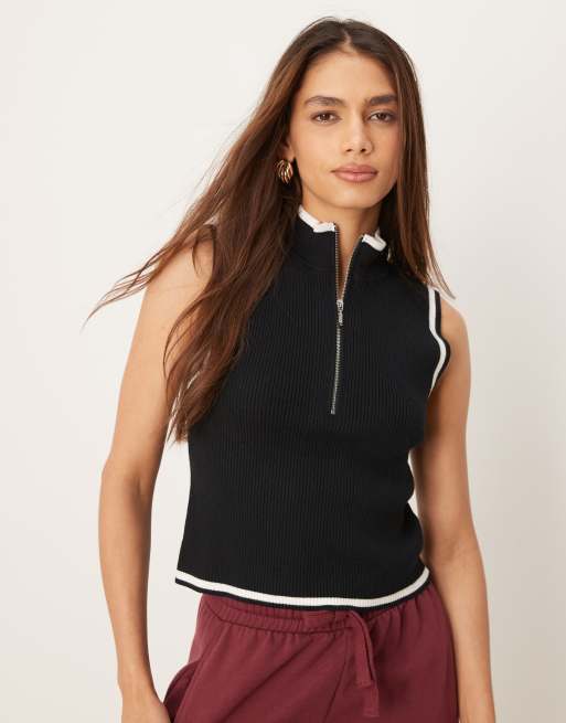 Abercrombie & Fitch - Gebreid hemdje met opstaande hals en 1/4 rits in zwart