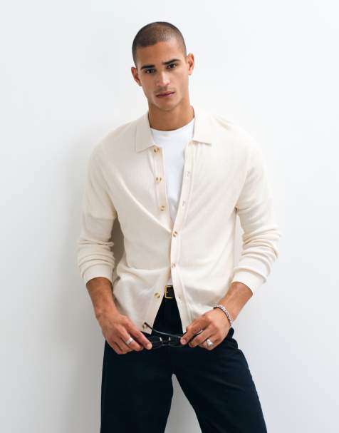 Abercrombie & Fitch gebreid vest met kraag in crème - view 1