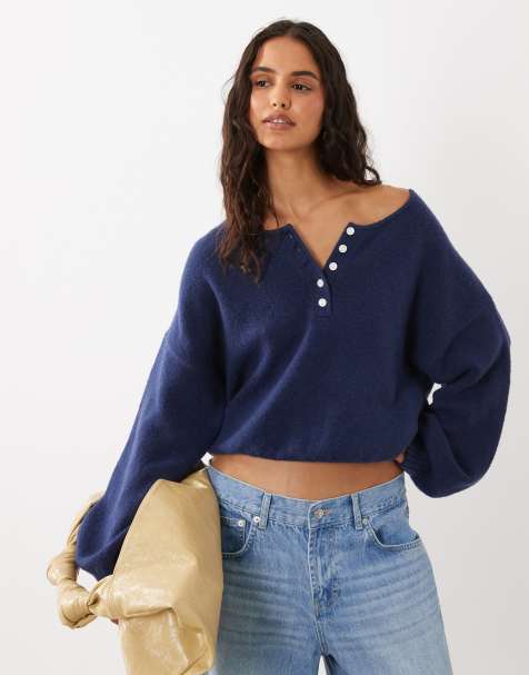 Abercrombie & Fitch gebreide henley trui-vest in navy - view 1
