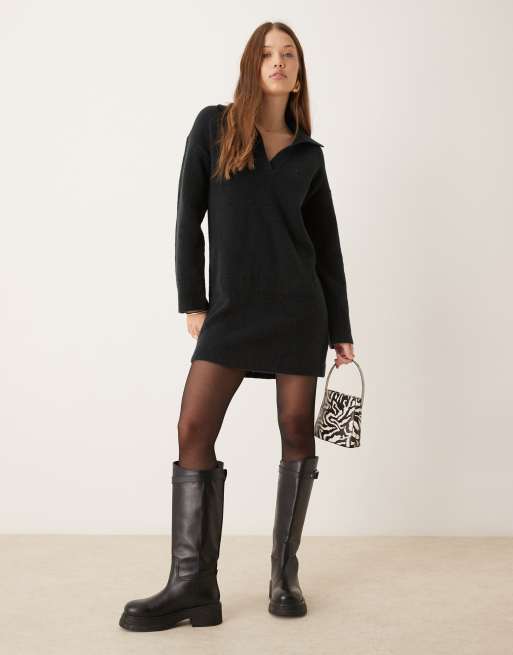 Lange Jurk Dames Wollen Jurk Zwart Abercrombie Fitch Gebreide Jurk