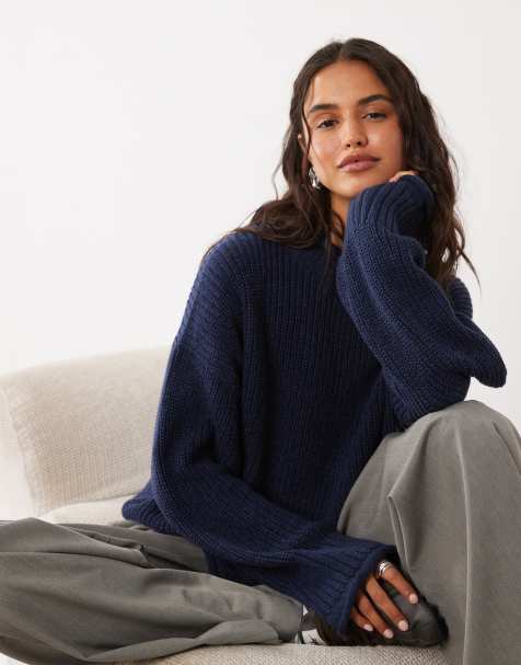 Abercrombie & Fitch gebreide losvallende trui in navy - view 1