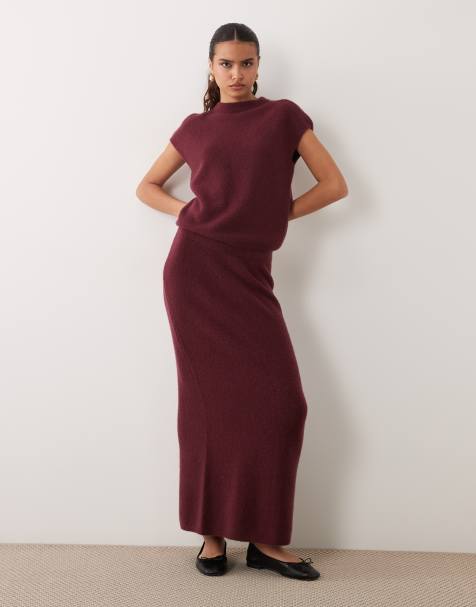 Abercrombie & Fitch gebreide maxirok co-ord in bordeauxrood - view 1