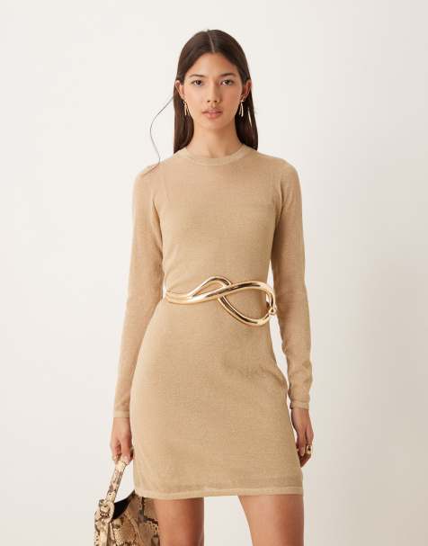 Abercrombie & Fitch - Gebreide mini jurk in goud metallic - view 1