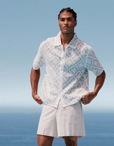 Abercrombie & Fitch - Gebreide polo met korte mouwen en diamantprint in grijs - view 1