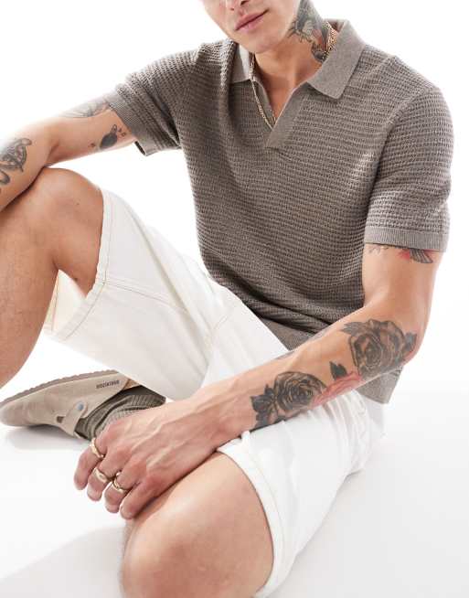 Abercrombie & Fitch - Gebreide polo met textuur in bruin