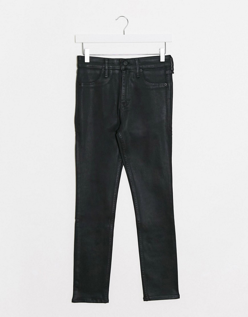 Abercrombie & Fitch - Gecoate skinny jeans in zwart