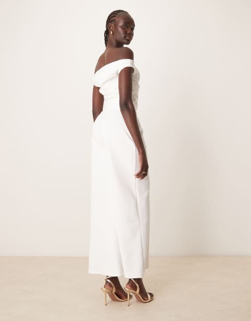Abercrombie & Fitch - Gedrapeerde jumpsuit met blote schouders in gebroken wit, 3 van 4