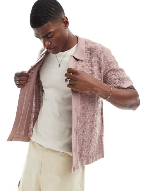 Abercrombie & Fitch - Gehaakte gebreide polo met knoopsluiting in mauve