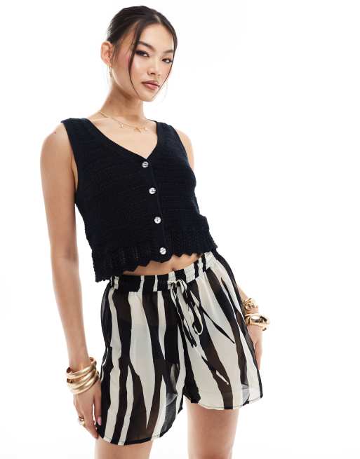 Abercrombie & Fitch – Gehäkeltes Tanktop in Schwarz