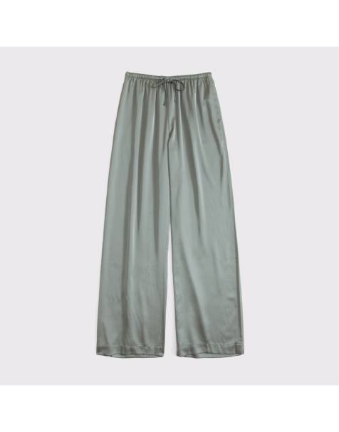 Abercrombie & Fitch Gemma satin wide leg pull-on pant in olive gray