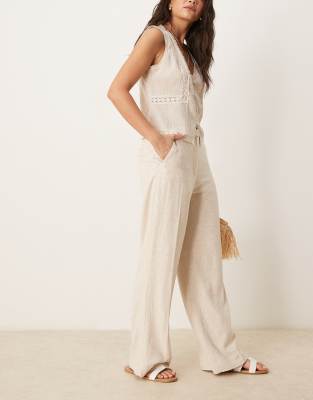 Abercrombie & Fitch - Gerade geschnittene Hose in Beige mit hohem Bund-Neutral