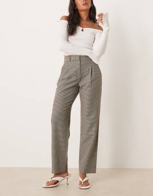 Abercrombie & Fitch - Gerade geschnittene, weiche Hose in Beige mit Hahnentrittmuster und hohem Bund-Neutral