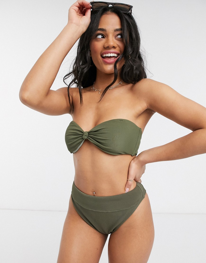 Abercrombie & Fitch - Geribbelde bandeau bikinitop in groen
