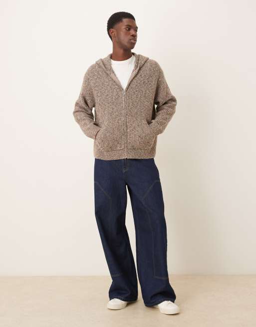 Abercrombie & Fitch – Gerippter Strickpullover in Braun mit durchgehendem Reißverschluss und Kapuze, 2 von 5
