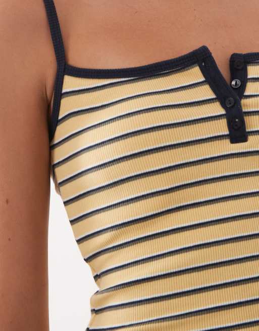 Abercrombie & Fitch – Geripptes Henley-Camisole in gestreiftem Gelb, 3 von 4