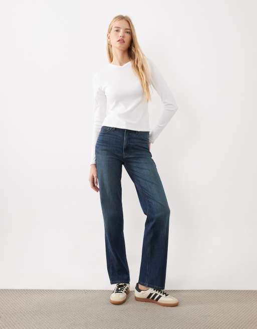 Abercrombie & Fitch geripptes Langarm-Henley mit Rundhalsausschnitt in Weiß, 2 von 4