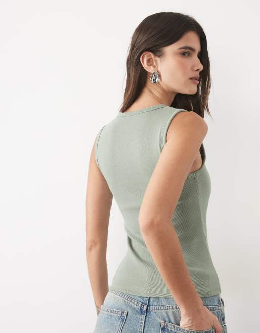 Abercrombie & Fitch geripptes Tanktop mit integriertem BH in Khaki, 4 von 4