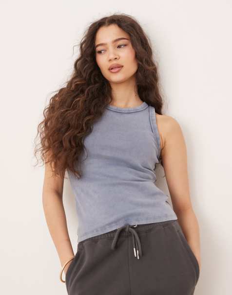 Abercrombie & Fitch – Geripptes Vintage-Tanktop in verwaschenem Blau mit Rundhalsausschnitt - view 1