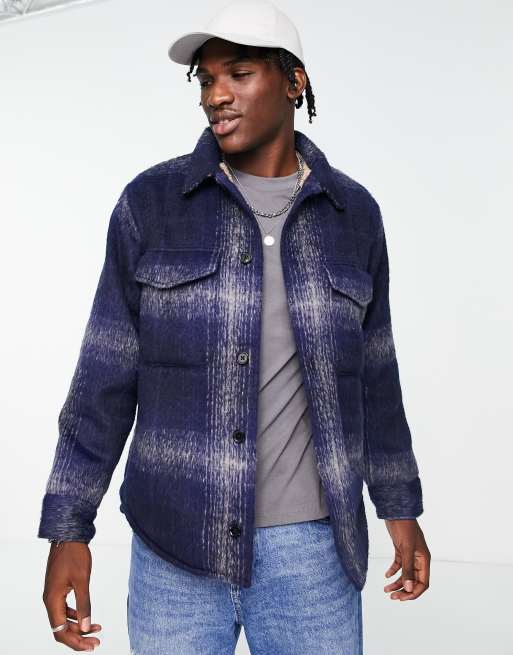 Abercrombie & Fitch - Geruit jack gevoerd met imitatieschapenvacht in blauw