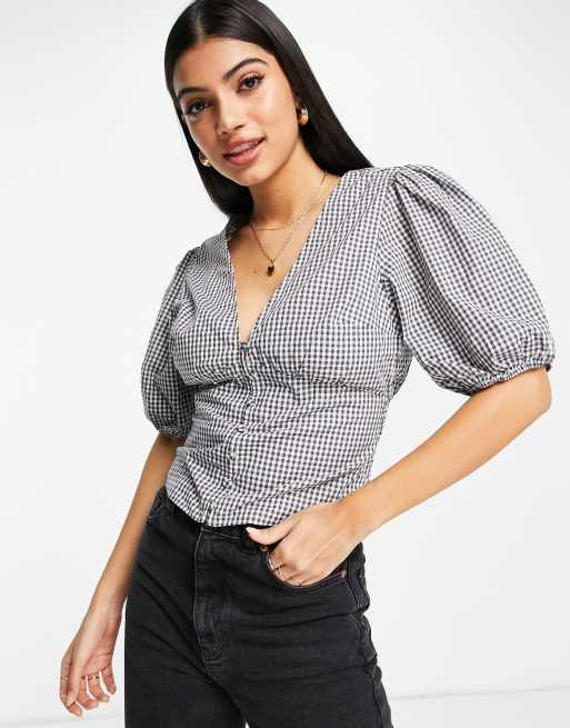 Abercrombie & Fitch - Geruite blouse in wit
