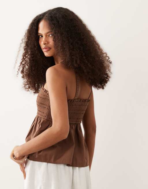 Abercrombie & Fitch – Gesmokte ärmellose Bluse in gestreiftem Braun, 4 von 4