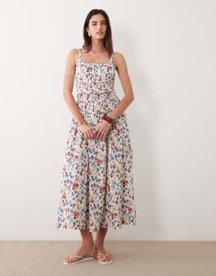 Abercrombie & Fitch - Gesmoktes Maxikleid in Weiß mit tiefer Taille und Blumenmuster