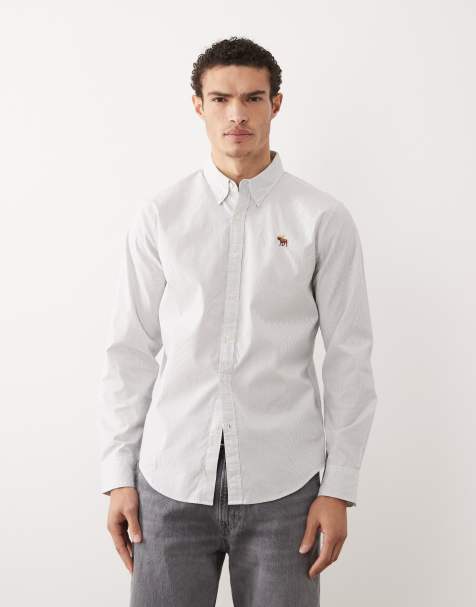 Abercrombie & Fitch - Gestreept poplin overhemd met icoonlogo in blauw en wit - view 1