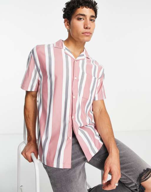 Abercrombie & Fitch - Gestreept zomers overhemd met korte mouwen in rood