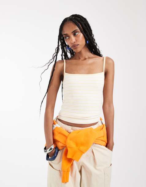 Abercrombie & Fitch - Gestreepte cami in jaren 90-stijl met ingebouwde bh in geel - view 1