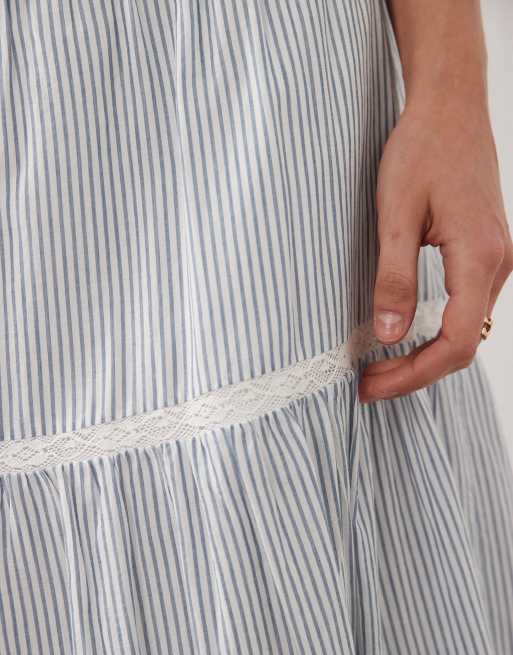 Abercrombie & Fitch - Gestreepte maxi rok met stroken in blauw, 2 van 5