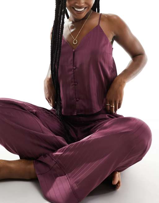 Abercrombie & Fitch - Gestreepte satijnen cami-pyjamatop in paars, deel van co-ord set