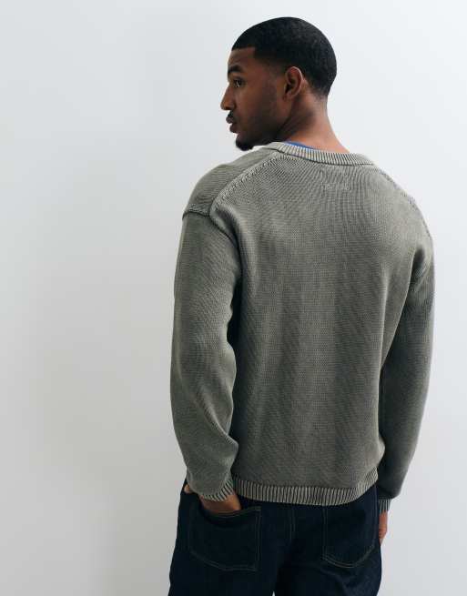 Abercrombie & Fitch gestrickter Henley-Pullover in gewaschenem Grün, 5 von 5