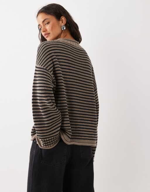 Abercrombie & Fitch gestrickter Oversize-Pullover mit beigen und braunen Streifen, 4 von 4