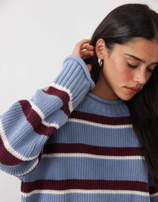 Abercrombie & Fitch gestrickter Oversize-Pullover mit blauen und braunen Streifen, 2 von 4