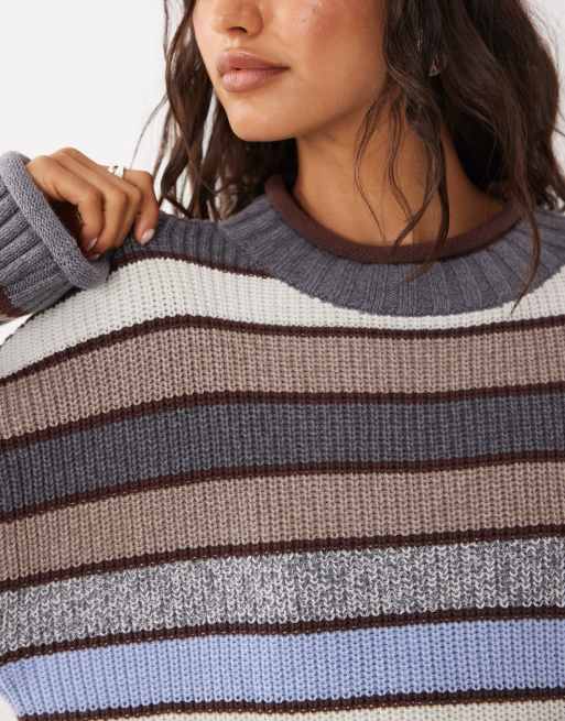 Abercrombie & Fitch gestrickter Oversize-Pullover mit Streifen in mehreren Farben, 3 von 4